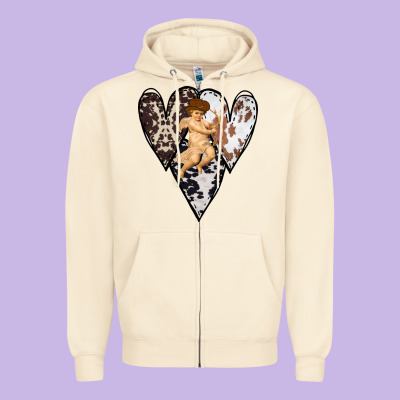 Country Cupid Valentine Cowhide Heart Zipper Hoodie Designed By Bettercallsaul