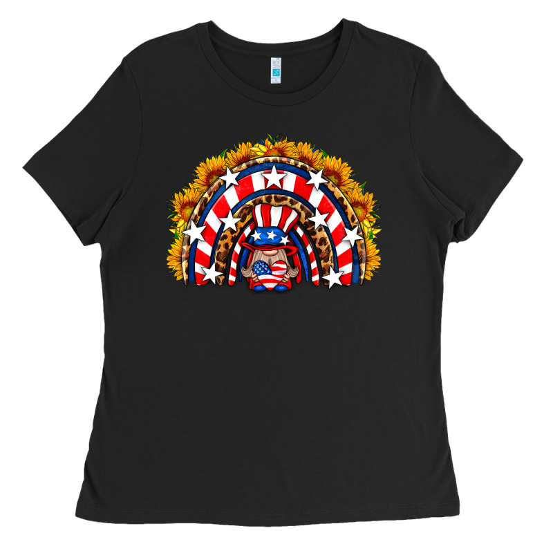 Usa Gnome Sunflower Rainbow Ladies Tee by HRA Design Shop | Teevron