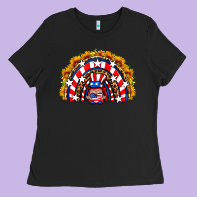 Usa Gnome Sunflower Rainbow Ladies Tee Designed By Hra Design Shop