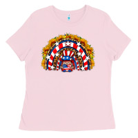 Bubblegum Pink usa gnome sunflower rainbow Ladies Tee - HRA Design Shop