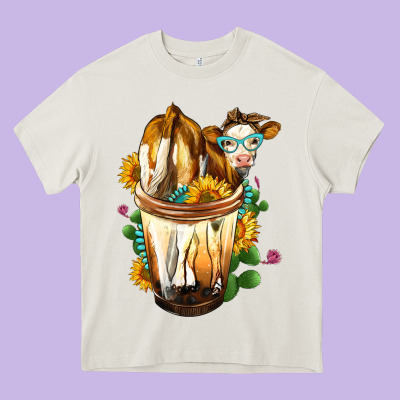 Simmental Cow Bobba Cup Heavy Core Tee Designed By Fadigitalartstudio