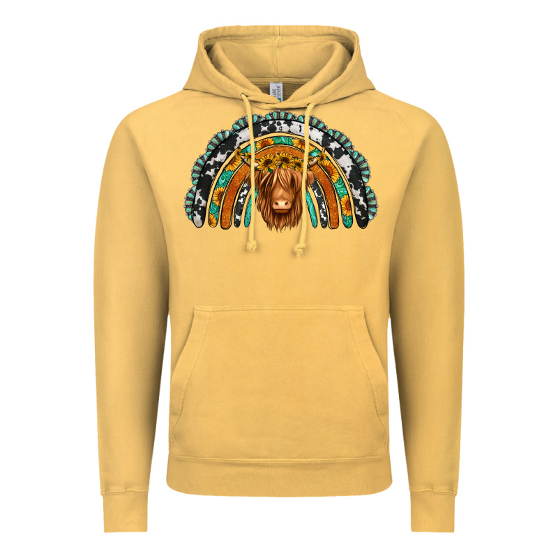 Turquoise Cowhide Sunflower Headband Highland Cow Vintage Hoodie by Jasminsmagicworld | Teevron