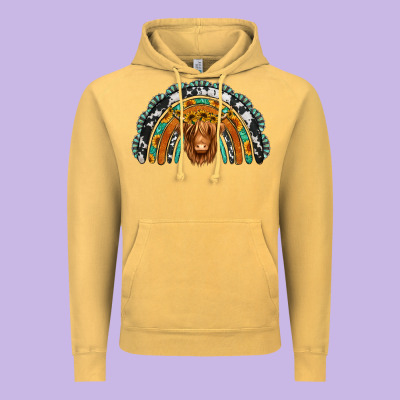 Turquoise Cowhide Sunflower Headband Highland Cow Vintage Hoodie Designed By Jasminsmagicworld