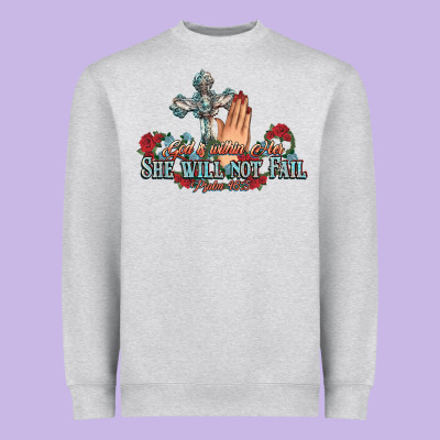 She Will Not Fail Psalm Christian Cross Pray Heavyweight Sweatshirt Designed By Nancycooperartshop