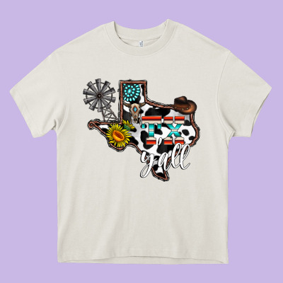 Tx Yall Western Heavy Core Tee Designed By Cowhidedigitalart
