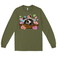 Army Green raccoon with flowers Long Sleeve Tee - MaliasSmallBusiness