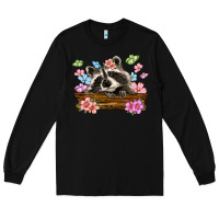 Black raccoon with flowers Long Sleeve Tee - MaliasSmallBusiness