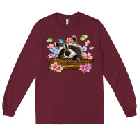 Raccoon With Flowers Long Sleeve Tee | Teevron