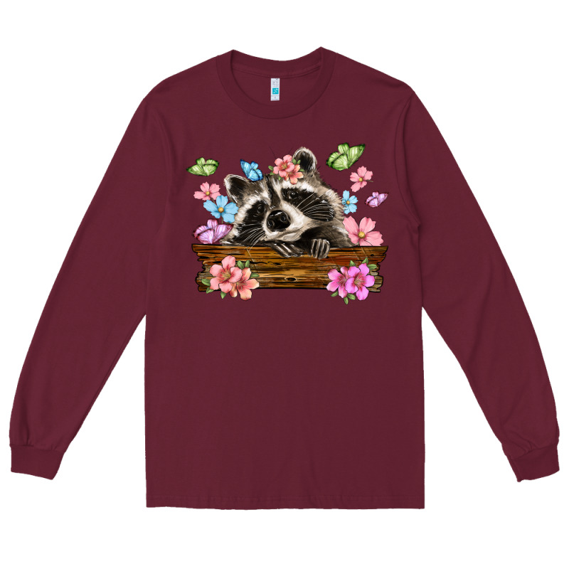 Raccoon With Flowers Long Sleeve Tee by MaliasSmallBusiness | Teevron