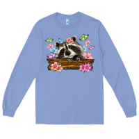 Colony Blue raccoon with flowers Long Sleeve Tee - MaliasSmallBusiness