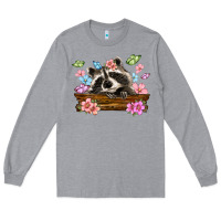 Heather Grey raccoon with flowers Long Sleeve Tee - MaliasSmallBusiness