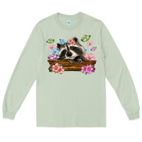 Matcha raccoon with flowers Long Sleeve Tee - MaliasSmallBusiness