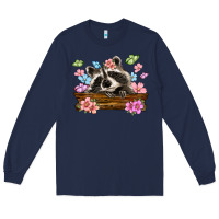 Navy raccoon with flowers Long Sleeve Tee - MaliasSmallBusiness