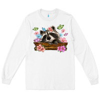 White raccoon with flowers Long Sleeve Tee - MaliasSmallBusiness