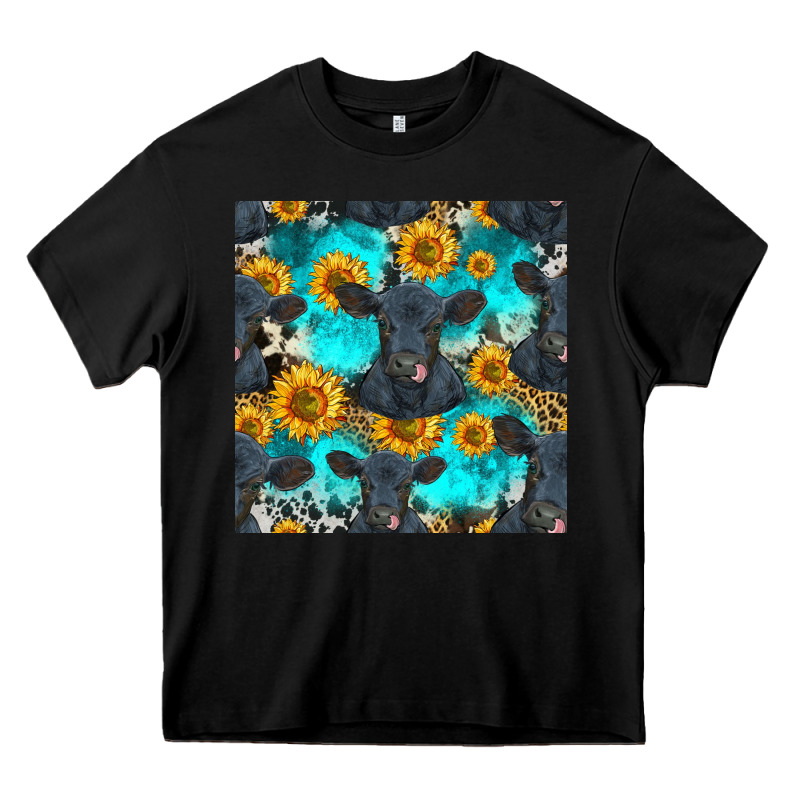 Black Angus And Sunflowers Seamless Pattern Heavy Core Tee by HRA Design Shop | Teevron