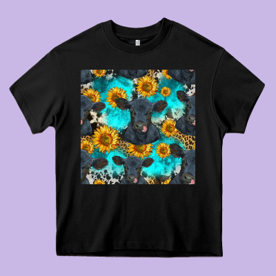 Black Angus And Sunflowers Seamless Pattern Heavy Core Tee Designed By Hra Design Shop