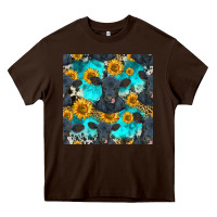 Chocolate Brown black angus and sunflowers seamless pattern Heavy Core Tee - HRA Design Shop