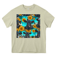 Mossy black angus and sunflowers seamless pattern Heavy Core Tee - HRA Design Shop
