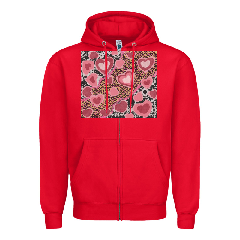 Valentine's Day Hearts With Leopard And Cowhide Zipper Hoodie by RanaPortraitStore | Teevron