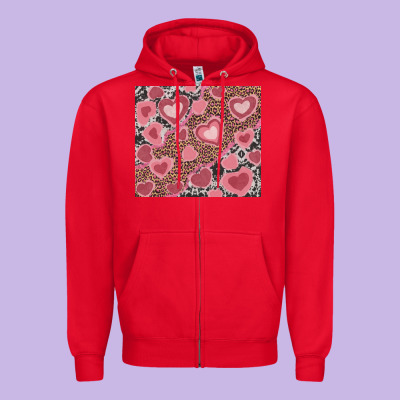 Valentine's Day Hearts With Leopard And Cowhide Zipper Hoodie Designed By Ranaportraitstore