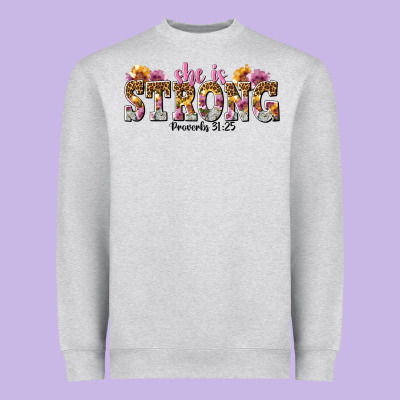 She Is Strong Proverbs 31 25 Heavyweight Sweatshirt Designed By Nancycooperartshop