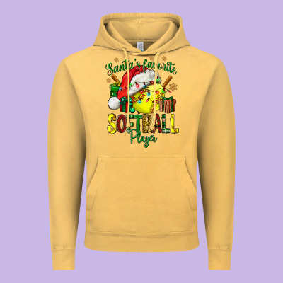Santa's Favorite Softball Player Vintage Hoodie Designed By Nancycooperartshop