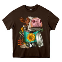 Chocolate Brown Simmental Cow Coffee Cup Heavy Core Tee - FaDigitalArtStudio