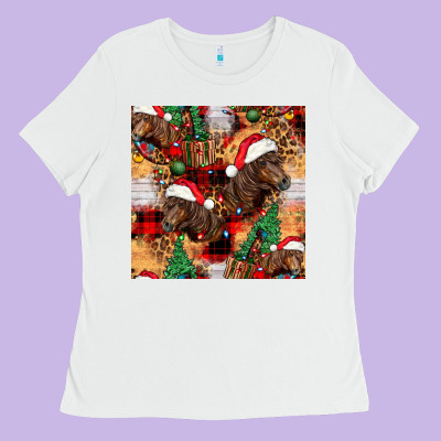 Christmas Horse Leopard Tartan Ladies Tee Designed By Fadigitalartstudio