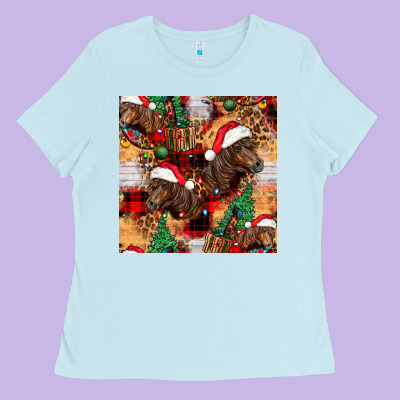 Christmas Horse Leopard Tartan Ladies Tee Designed By Fadigitalartstudio