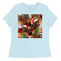 Baby Blue christmas horse leopard tartan Ladies Tee - FaDigitalArtStudio
