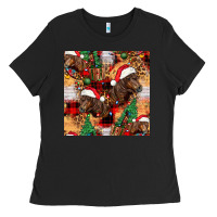 Black christmas horse leopard tartan Ladies Tee - FaDigitalArtStudio
