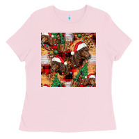 Bubblegum Pink christmas horse leopard tartan Ladies Tee - FaDigitalArtStudio