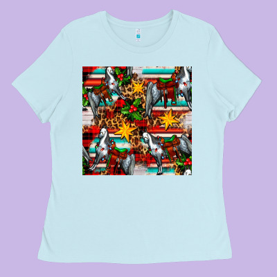 Christmas Horse Leopard Tartan Ladies Tee Designed By Fadigitalartstudio