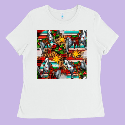 Christmas Horse Leopard Tartan Ladies Tee Designed By Fadigitalartstudio