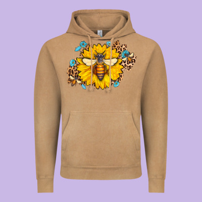 Bee Sunflower Leopard Vintage Hoodie Designed By Jasminsmagicworld