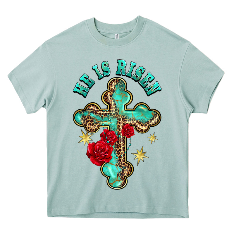 He Is Risen Cross With Roses Heavy Core Tee by BarkalooDesign | Teevron