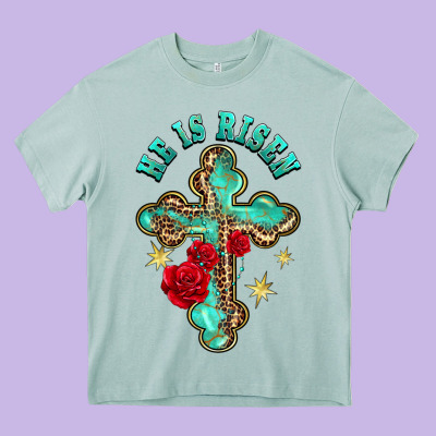 He Is Risen Cross With Roses Heavy Core Tee Designed By Barkaloodesign
