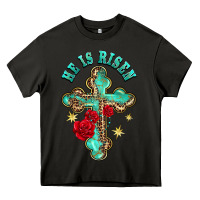 Asphalt he is risen cross with roses Heavy Core Tee - BarkalooDesign