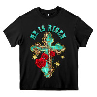 Black he is risen cross with roses Heavy Core Tee - BarkalooDesign