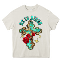 Cream he is risen cross with roses Heavy Core Tee - BarkalooDesign