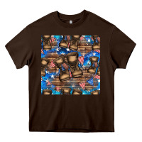 Chocolate Brown 4th of juky veteran boots seamless pattern Heavy Core Tee - HRA Design Shop