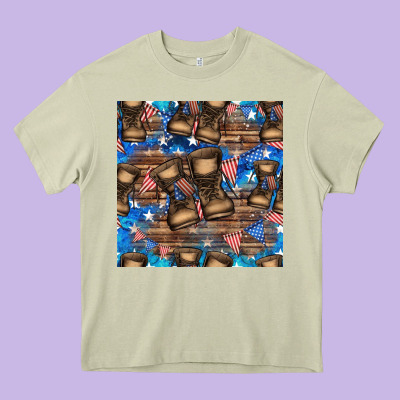 4th Of Juky Veteran Boots Seamless Pattern Heavy Core Tee Designed By Hra Design Shop
