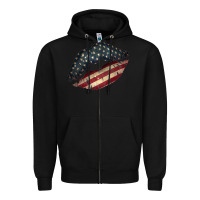 Black Vintage American Flag Lips Zipper Hoodie - Bettercallsaul