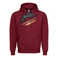 Burgundy Vintage American Flag Lips Zipper Hoodie - Bettercallsaul