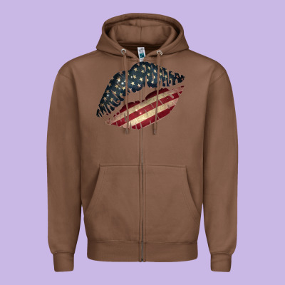 Vintage American Flag Lips Zipper Hoodie Designed By Bettercallsaul