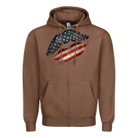 Chestnut Vintage American Flag Lips Zipper Hoodie - Bettercallsaul
