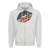 Dove Grey Vintage American Flag Lips Zipper Hoodie - Bettercallsaul