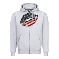 Heather Grey Vintage American Flag Lips Zipper Hoodie - Bettercallsaul