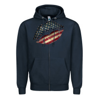 Navy Vintage American Flag Lips Zipper Hoodie - Bettercallsaul