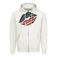Oatmeal Heather Vintage American Flag Lips Zipper Hoodie - Bettercallsaul